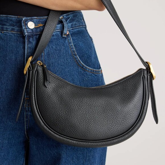 Quince - Italian Leather Mini Crescent Shoulder Bag in Taupe - Picture 2 of 13